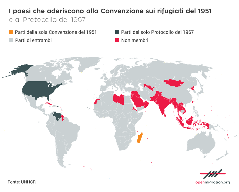 I paesi che aderiscono alla Convenzione sui rifugiati del 1951 e al Protocollo del 1967