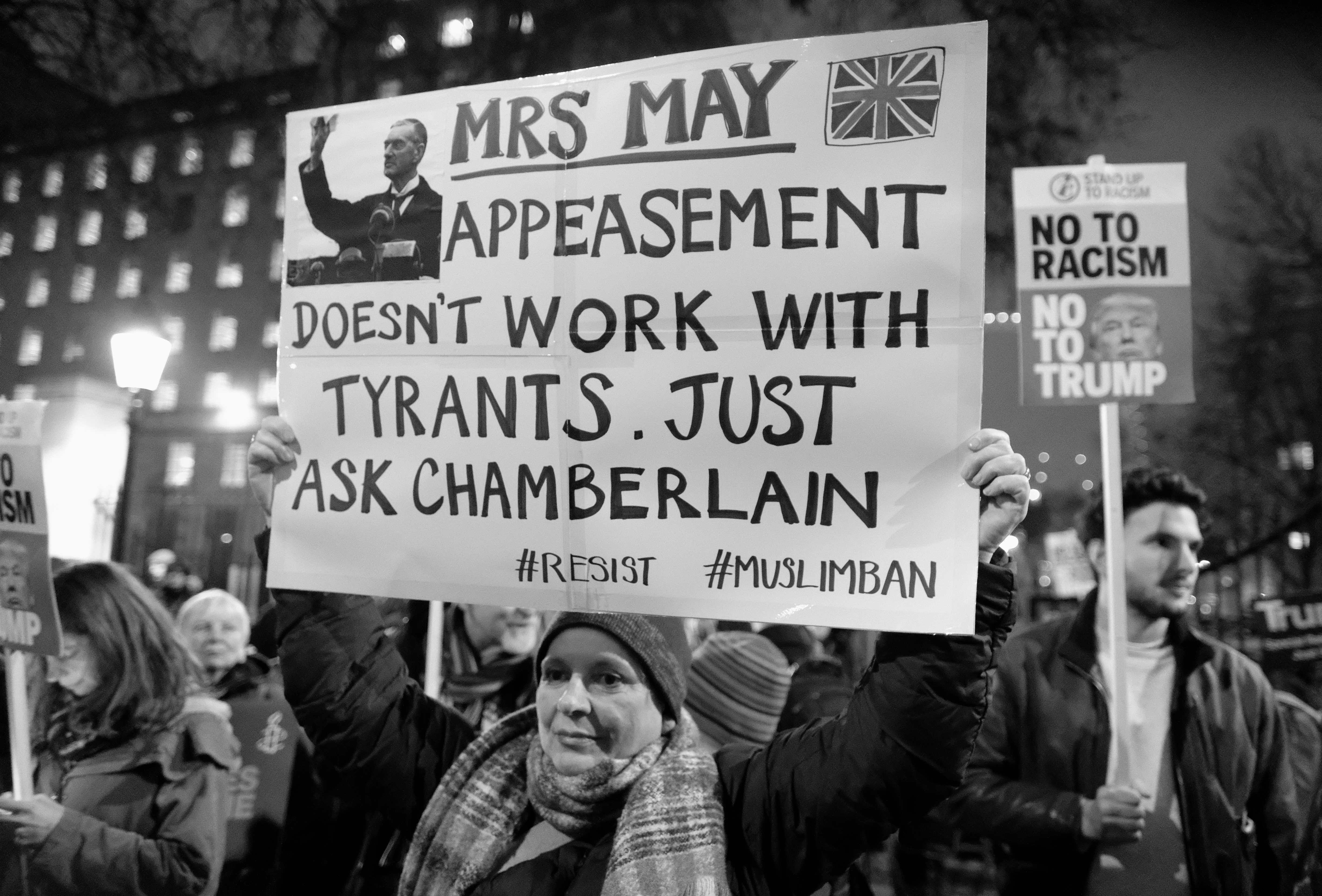 January 2017 London rally asking May to reject Trump's Muslim ban (photo: Alisdare Hickson, CC)