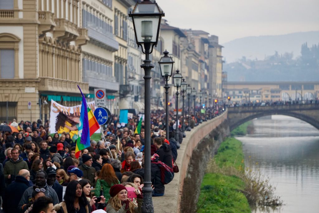 Manifestazione a Firenze del 10 marzo 2018, qualche giorno dopo l'uccisione di Idy Diene sul ponte Amerigo Vespucci (foto courtesy Soufiane Malouni)